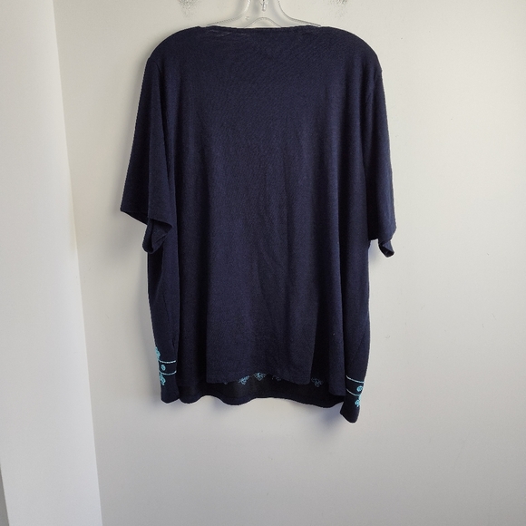 New Talbots Embellished Top cotton beaded navy blue turquoise tunic coastal 3X - Picture 15 of 16